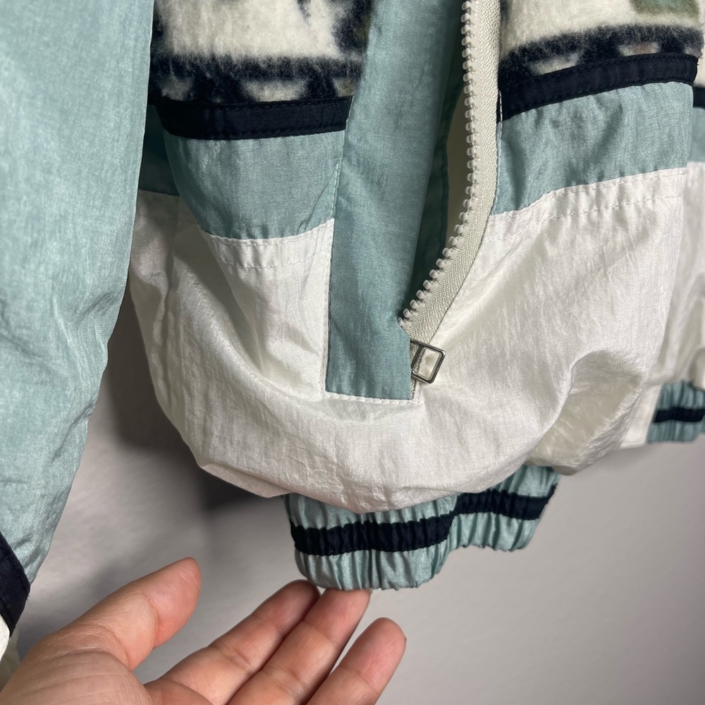 Vintage East West Aztec Teal Brown White Fleece Nylon Windbreaker Size Medium - Picture 6 of 8